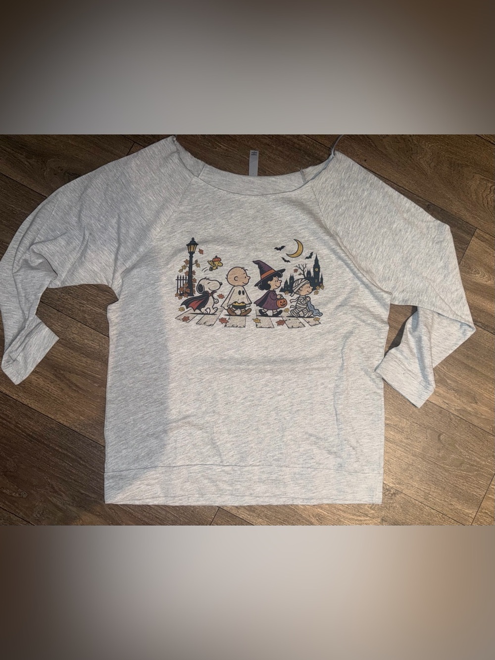 Next Level Apparel Light Gray Peanuts Halloween Crewneck Sweatshirt